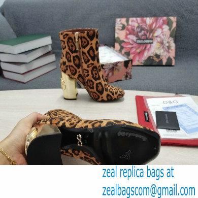 Dolce  &  Gabbana Heel 10.5cm Leather Ankle Boots Leopard Print Brown with DG Karol Heel 2021